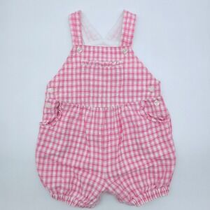Vintage ALL MINE Pink White Gingham Plaid Baby Romper Bubble 18M